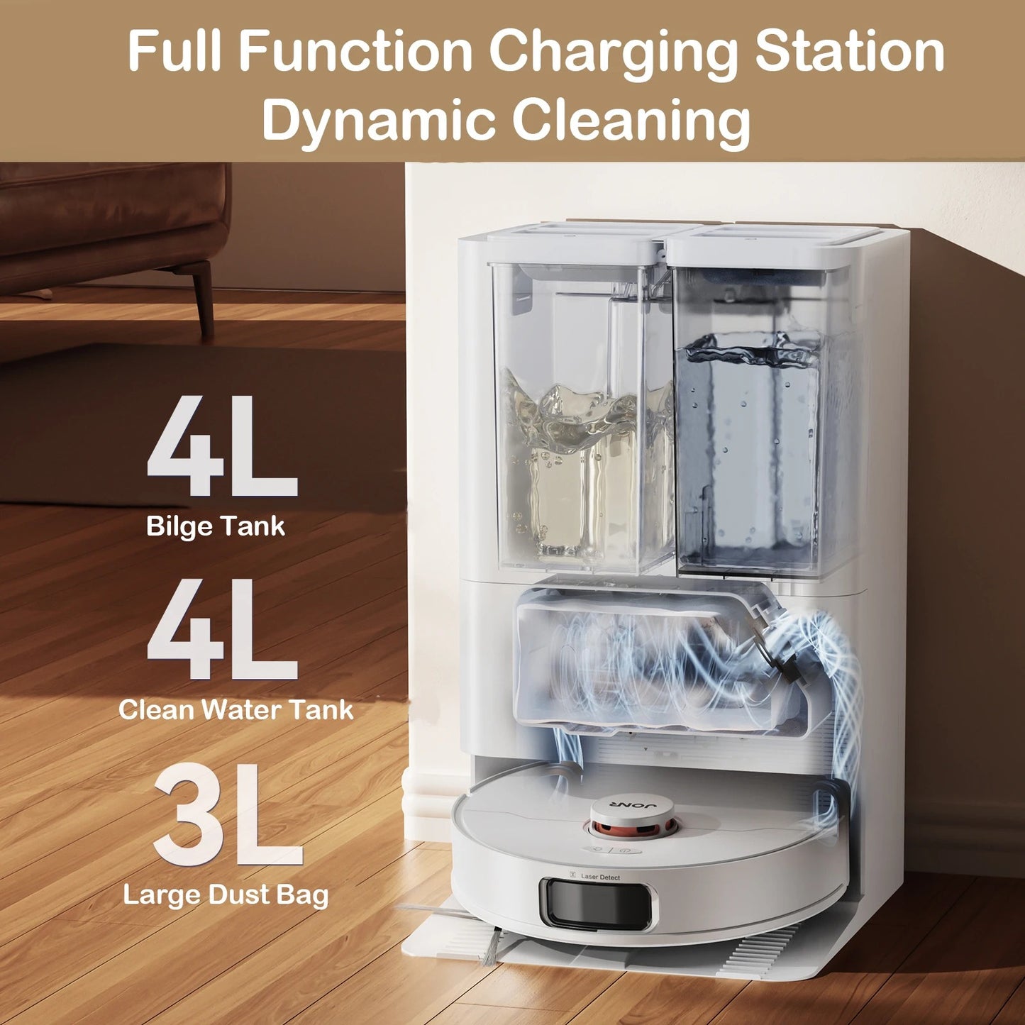 Robot Vacuum with vacuuming, mopping, drying, and wiping capabilities.